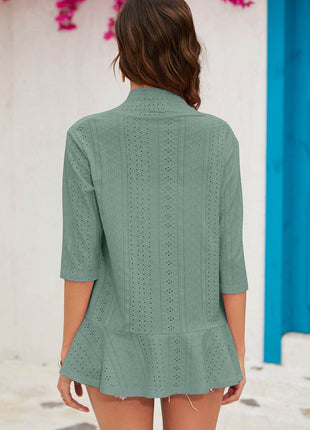 Eyelet Open Front Cardigan - MimiStylez