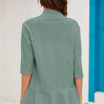 Eyelet Open Front Cardigan - MimiStylez