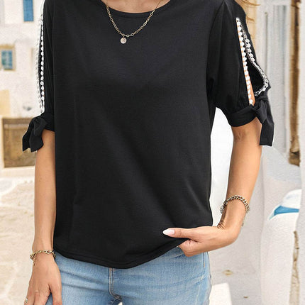 Round Neck Split Sleeve Blouse - MimiStylez