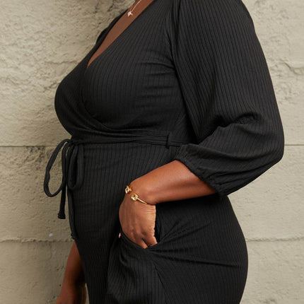 Culture Code Full Size Surplice Flare Ruching Dress - MimiStylez