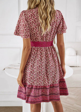 Floral Smocked Waist Short Sleeve Mini Dress - MimiStylez