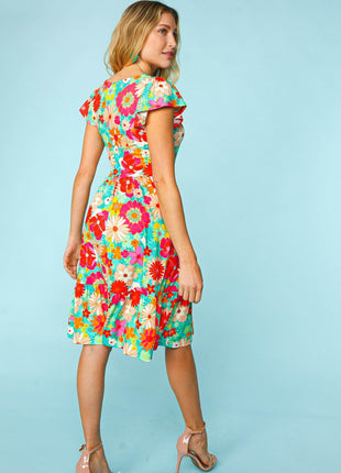 Haptics Floral Square Neck Short Sleeve Dress - MimiStylez