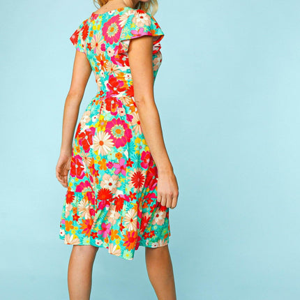 Haptics Floral Square Neck Short Sleeve Dress - MimiStylez