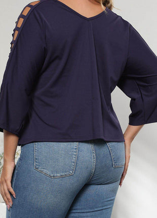 Plus Size Cutout Three-Quarter Sleeve Blouse - MimiStylez