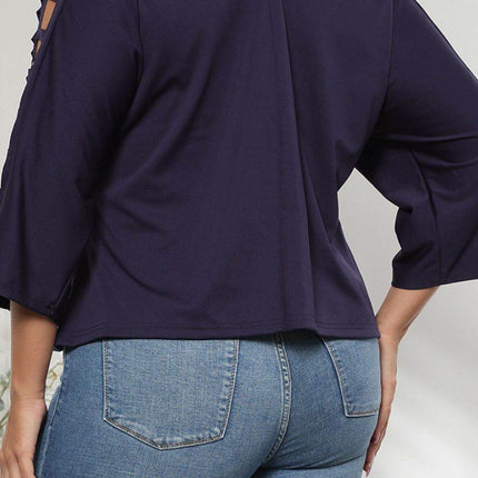 Plus Size Cutout Three-Quarter Sleeve Blouse - MimiStylez