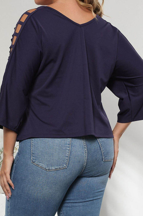 Plus Size Cutout Three-Quarter Sleeve Blouse - MimiStylez