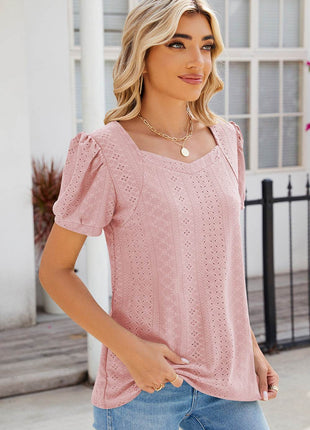 Eyelet Puff Sleeve T-Shirt - MimiStylez