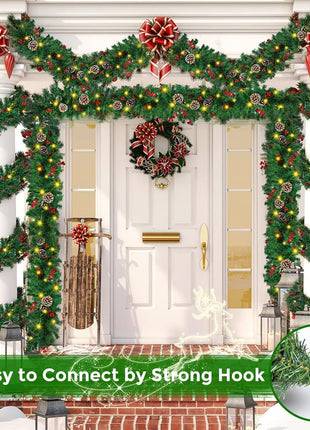 Guirnalda navideña de 12 pies con decoración variada