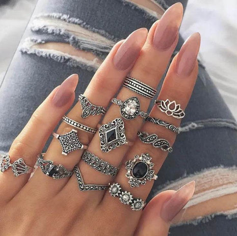 15 Piece Alloy Vintage Ring Set - MimiStylez