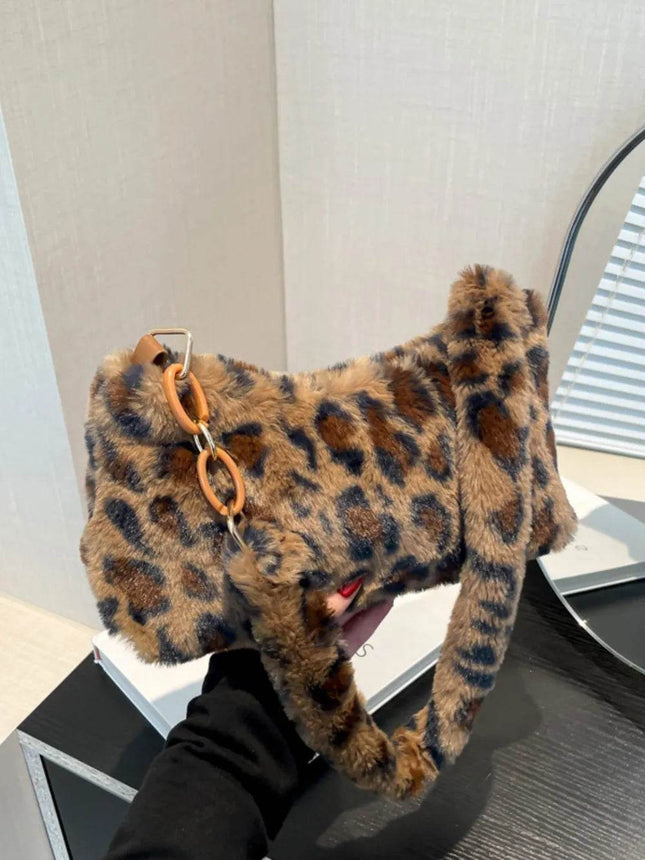 Leopard Fluff Shoulder Bag - MimiStylez
