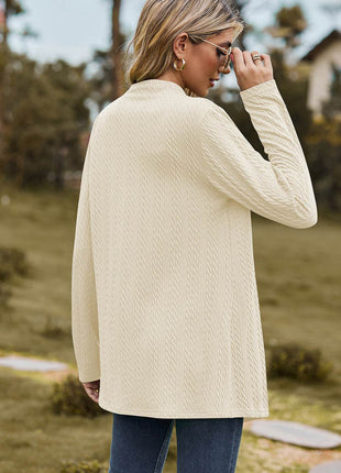 Textured Open Front Long Sleeve Cardigan - MimiStylez