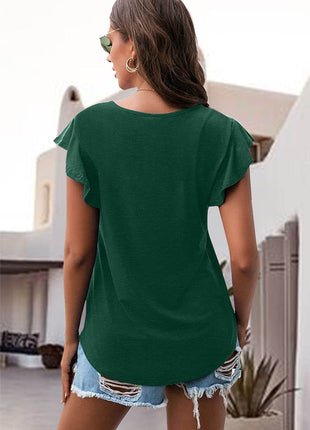 Ruffled Round Neck Cap Sleeve Blouse - MimiStylez