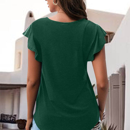 Ruffled Round Neck Cap Sleeve Blouse - MimiStylez