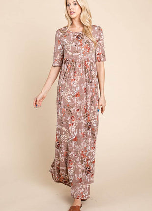 BOMBOM Printed Shirred Maxi Dress - MimiStylez