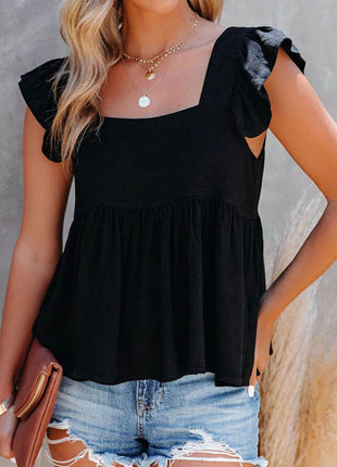 Full Size Ruffled Square Neck Cap Sleeve Blouse - MimiStylez