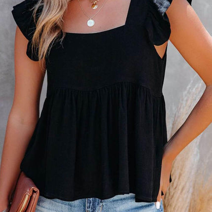 Full Size Ruffled Square Neck Cap Sleeve Blouse - MimiStylez