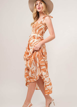 And The Why Tie Shoulder Smocked Midi Tiered Dress - MimiStylez