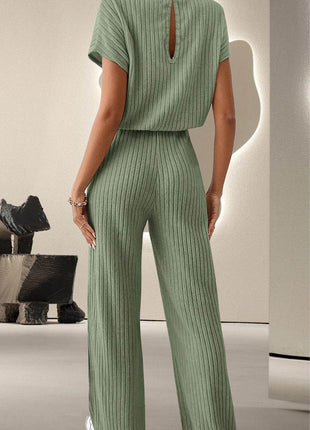 Round Neck Short Sleeve Jumpsuit - MimiStylez