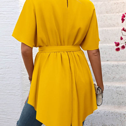 Tied Round Neck Half Sleeve Blouse - MimiStylez