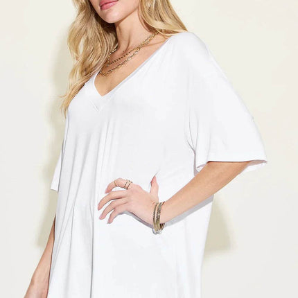 Basic Bae Full Size Bamboo V-Neck Drop Shoulder T-Shirt - MimiStylez