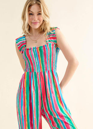 And The Why Full Size Striped Smocked Sleeveless Jumpsuit - MimiStylez