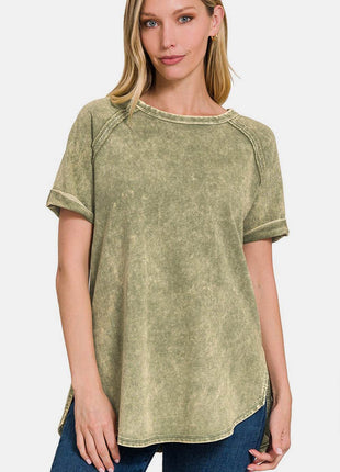 Zenana Heathered Round Neck Short Sleeve Blouse - MimiStylez