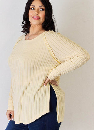 Basic Bae Full Size Ribbed Round Neck Slit T-Shirt - MimiStylez