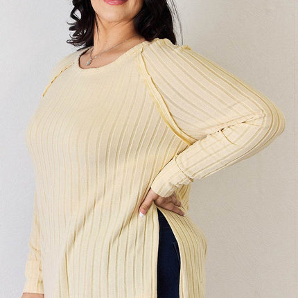 Basic Bae Full Size Ribbed Round Neck Slit T-Shirt - MimiStylez