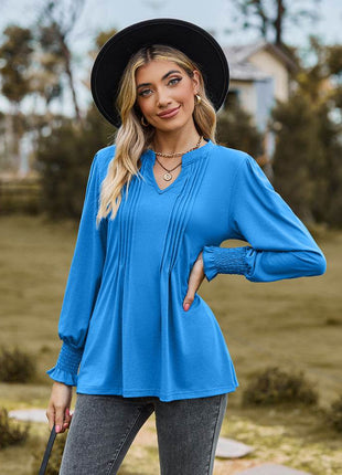 Notched Neck Flounce Sleeve Blouse - MimiStylez