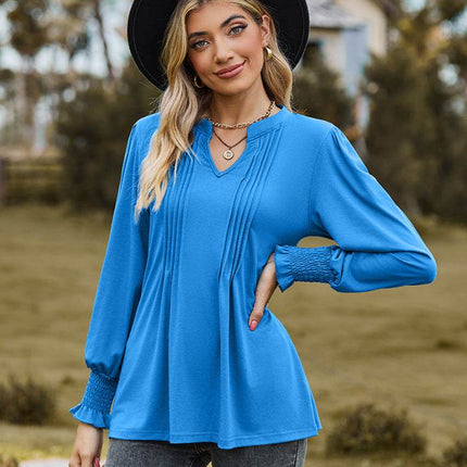 Notched Neck Flounce Sleeve Blouse - MimiStylez