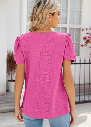 Eyelet Puff Sleeve T-Shirt - MimiStylez