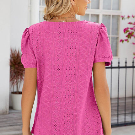 Eyelet Puff Sleeve T-Shirt - MimiStylez
