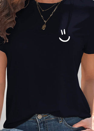 Smile Graphic Round Neck Short Sleeve T-Shirt - MimiStylez