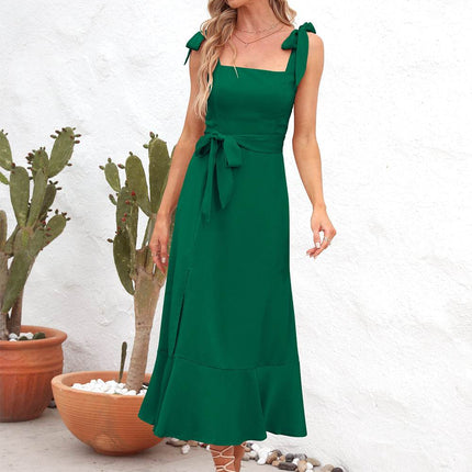 Square Neck Tie Strap Midi Dress - MimiStylez