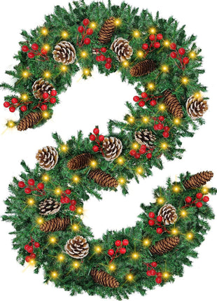 Guirnalda navideña de 12 pies con decoración variada