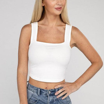 Cotton Square Neck Cropped Cami Top - MimiStylez