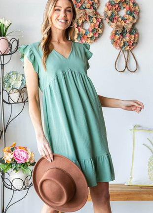 Heimish Full Size Short Sleeve V Neck Ruffled Hem Dress - MimiStylez