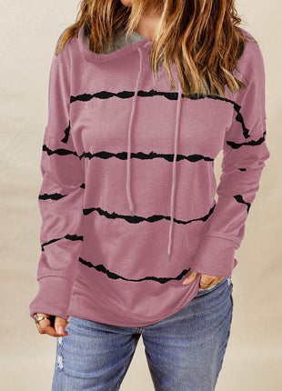 Drawstring Striped Dropped Shoulder Hoodie - MimiStylez