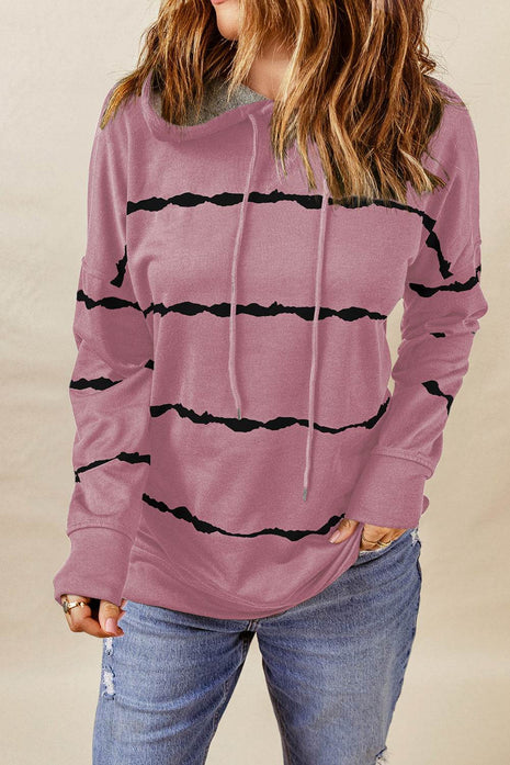 Drawstring Striped Dropped Shoulder Hoodie - MimiStylez