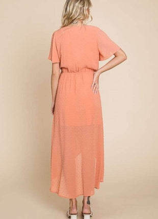 Culture Code Full Size Swiss Dot Tied Slit Short Sleeve Dress - MimiStylez