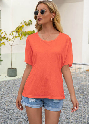 Round Neck Short Sleeve Top - MimiStylez