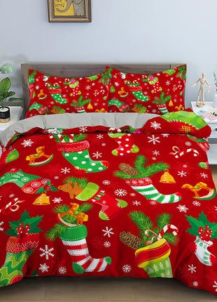 Christmas Cartoon Santa Claus Three-piece Digital Printing Bedspread