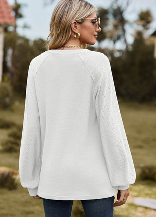 Notched Neck Raglan Sleeve Blouse - MimiStylez