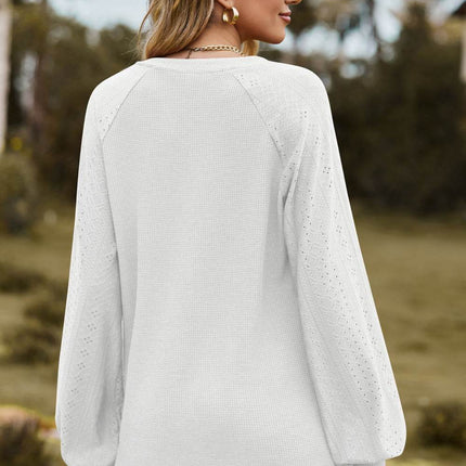 Notched Neck Raglan Sleeve Blouse - MimiStylez