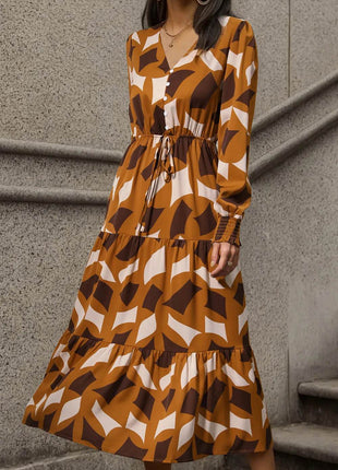 Perfee Printed Tied Pocketed Lantern Sleeve Dress - MimiStylez