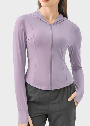 Pocketed Zip Up Hooded Long Sleeve Active Outerwear - MimiStylez