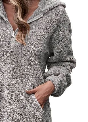 Half Zip Dropped Shoulder Oversized Hoodie - MimiStylez