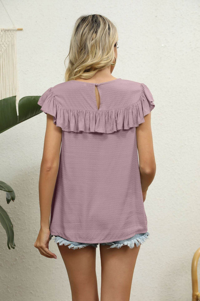 Spliced Lace Ruffled Blouse - MimiStylez