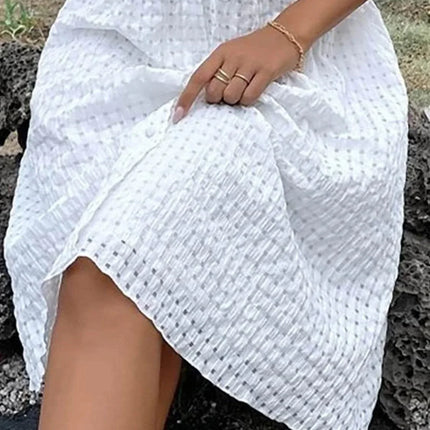 Textured Surplice Short Sleeve Dress - MimiStylez