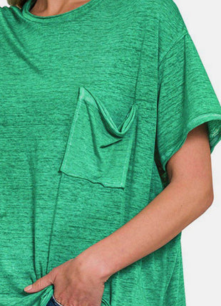 Zenana Pocketed Round Neck Dropped Shoulder T-Shirt - MimiStylez